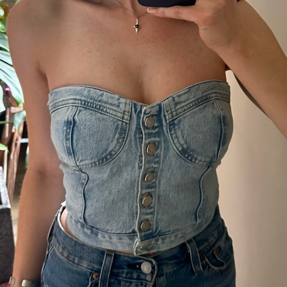 zara bustier denim corset top XS